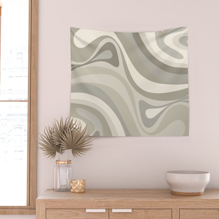 New Groove Liquid Swirl Abstract in Greige Wall Tapestry Gallery Image 2