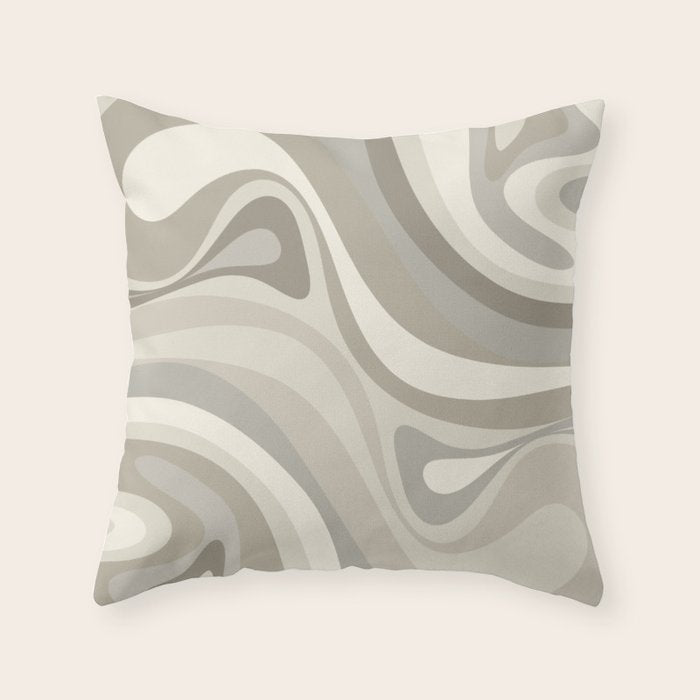 New Groove Liquid Swirl Abstract in Greige Throw Pillow Gallery Image 6