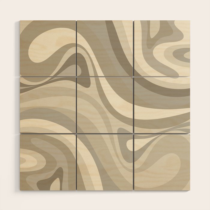 New Groove Liquid Swirl Abstract in Greige Wood Wall Art Gallery Image 1