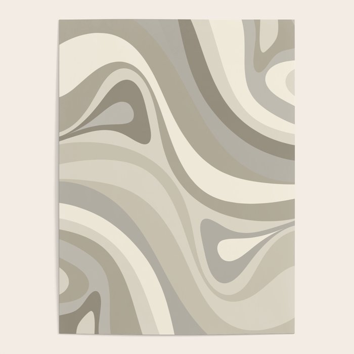New Groove Liquid Swirl Abstract in Greige Poster Gallery Image 1