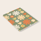 Scandi Floral Grid Retro Flower Pattern in Mossy Olive Green and Orange Notebook Gallery Image 2