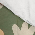 Scandi Floral Grid Retro Flower Pattern in Mossy Olive Green and Orange Comforter Gallery Image 4