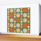 Scandi Floral Grid Retro Flower Pattern in Mossy Olive Green and Orange Wall Mural Gallery Image 2