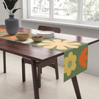 Scandi Floral Grid Retro Flower Pattern in Mossy Olive Green and Orange Table Runner Gallery Image 2