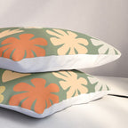 Scandi Floral Grid Retro Flower Pattern in Mossy Olive Green and Orange Pillow Sham Gallery Image 3