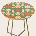 Scandi Floral Grid Retro Flower Pattern in Mossy Olive Green and Orange Side Table Gallery Image 2
