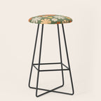 Scandi Floral Grid Retro Flower Pattern in Mossy Olive Green and Orange Stool Gallery Image 1