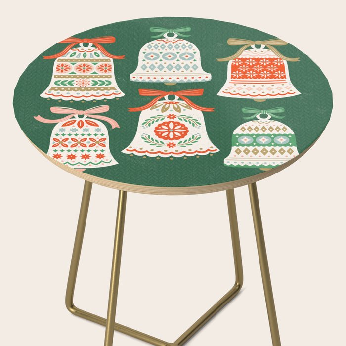 Folk Art Holiday Bells - Forest Green Side Table Gallery Image 2