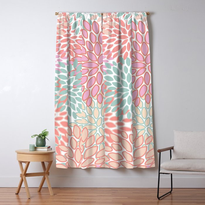 Festive, Floral Prints, Pink, Teal and Coral Window Curtain Gallery Image 5