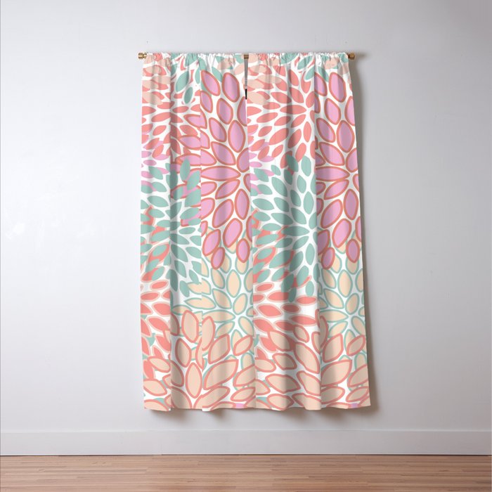 Festive, Floral Prints, Pink, Teal and Coral Window Curtain Gallery Image 3