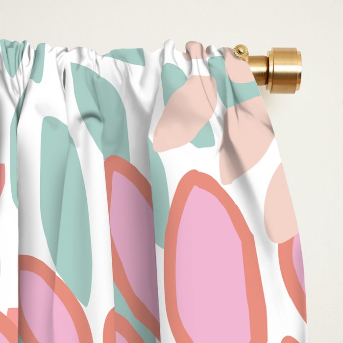 Festive, Floral Prints, Pink, Teal and Coral Window Curtain Gallery Image 2