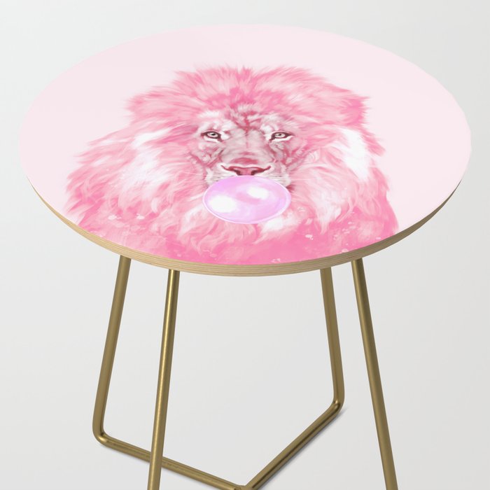 Lion Chewing Bubble Gum in Pink Side Table Gallery Image 2