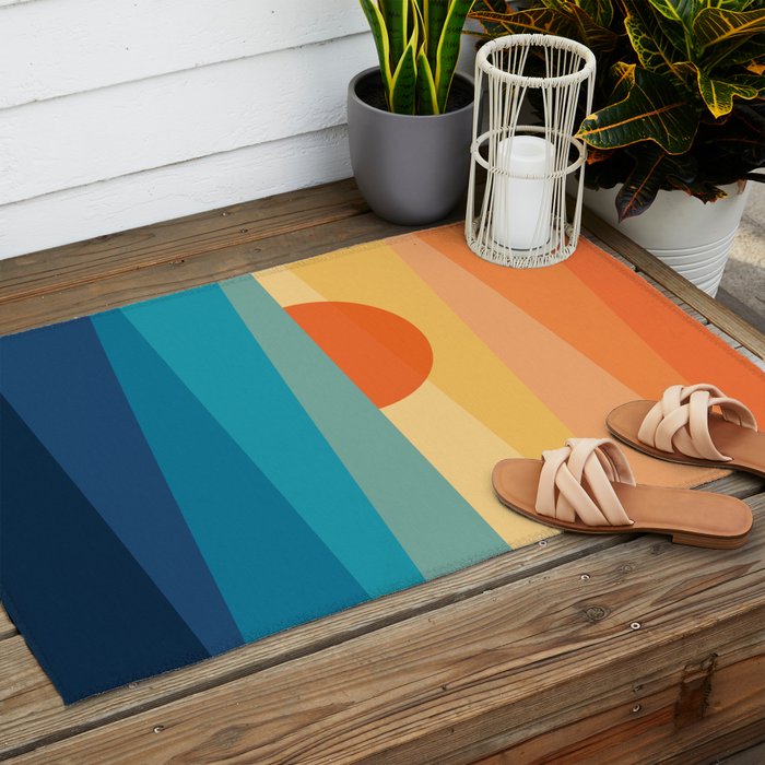 Abstract geometric sunrise Outdoor Rug Gallery Image 2