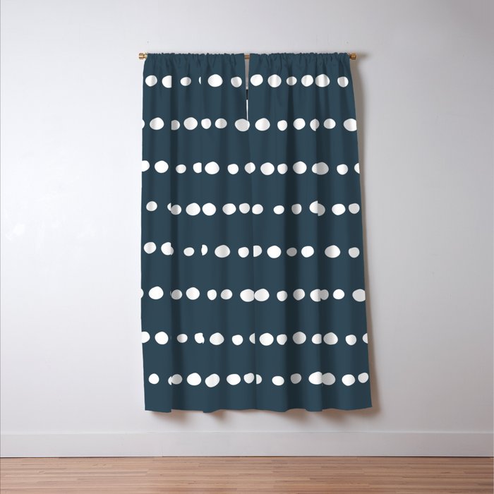 Spotted Mudcloth, Teal and White, Boho Prints Window Curtain Gallery Image 3