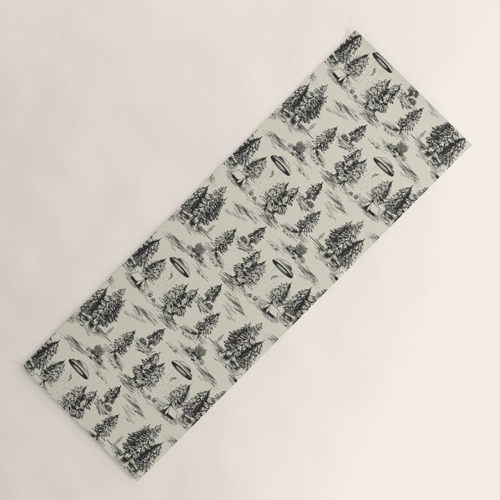 Black Alien Abduction Toile De Jouy Pattern Yoga Mat Gallery Image 1