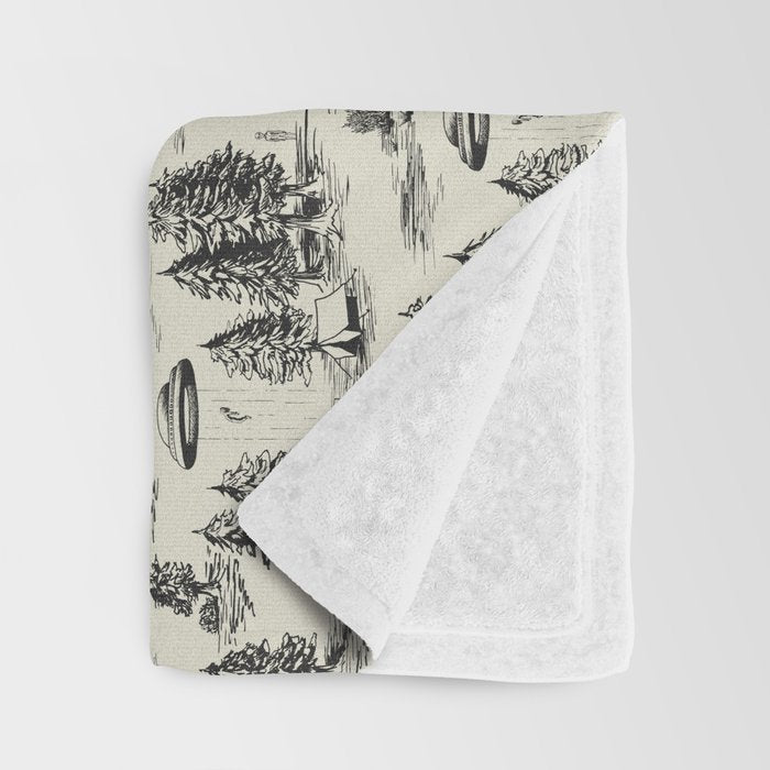 Black Alien Abduction Toile De Jouy Pattern Throw Blanket Gallery Image 3