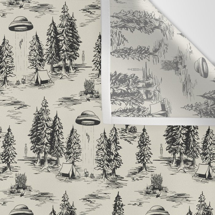 Black Alien Abduction Toile De Jouy Pattern Wall Tapestry Gallery Image 3