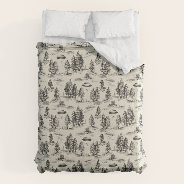 Black Alien Abduction Toile De Jouy Pattern Duvet Cover Gallery Image 6