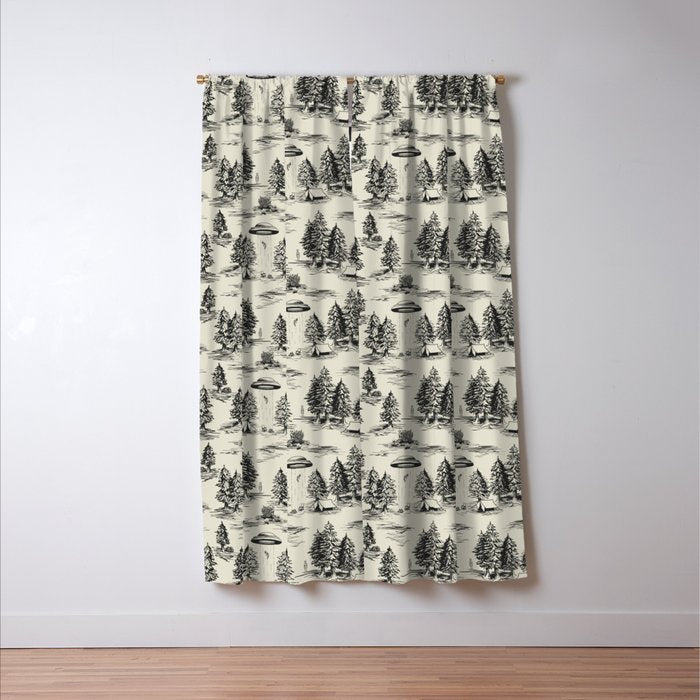 Black Alien Abduction Toile De Jouy Pattern Window Curtain Gallery Image 3