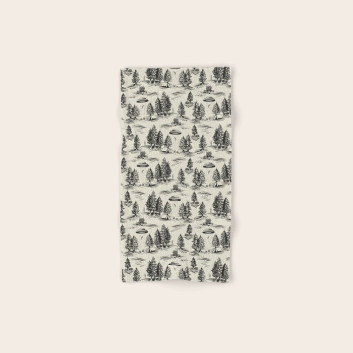Black Alien Abduction Toile De Jouy Pattern Bath Towel Gallery Image 1