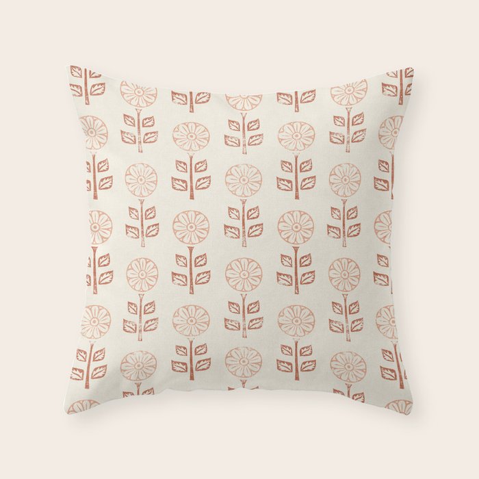 block print floral - terracotta cream Throw Pillow Gallery Image 6