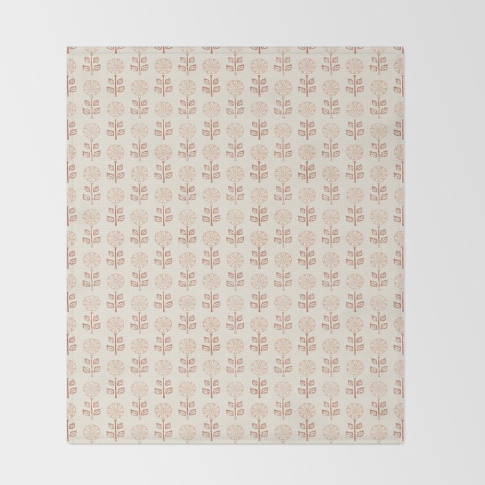 block print floral - terracotta cream Throw Blanket Gallery Image 2