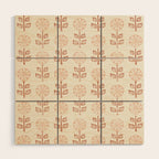 block print floral - terracotta cream Wood Wall Art Gallery Image 1