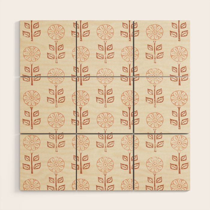 block print floral - terracotta cream Wood Wall Art Gallery Image 1