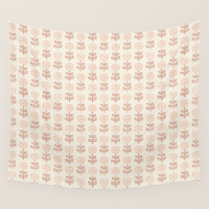 block print floral - terracotta cream Wall Tapestry Gallery Image 4
