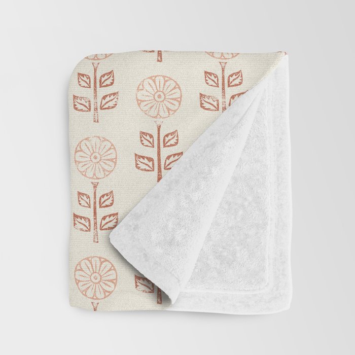 block print floral - terracotta cream Throw Blanket Gallery Image 3