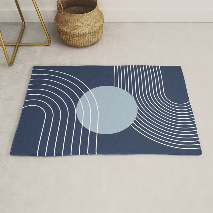 Geometric Lines in night Blue 10 (Rainbow and Sun Abstract) Rug Gallery Image 1