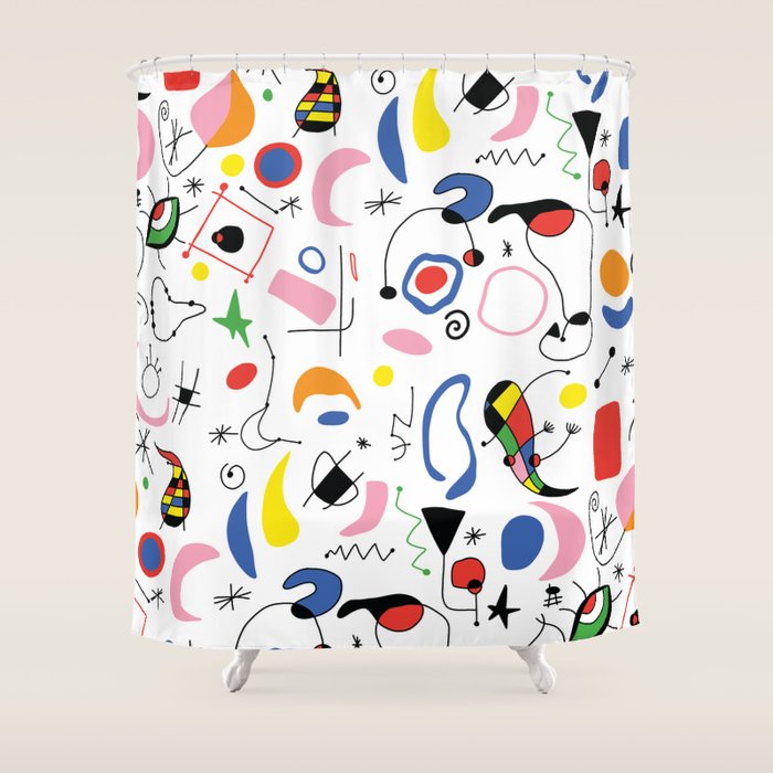 Surealism Art Miro Style Pattern Shower Curtain Gallery Image 1
