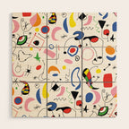 Surealism Art Miro Style Pattern Wood Wall Art Gallery Image 1
