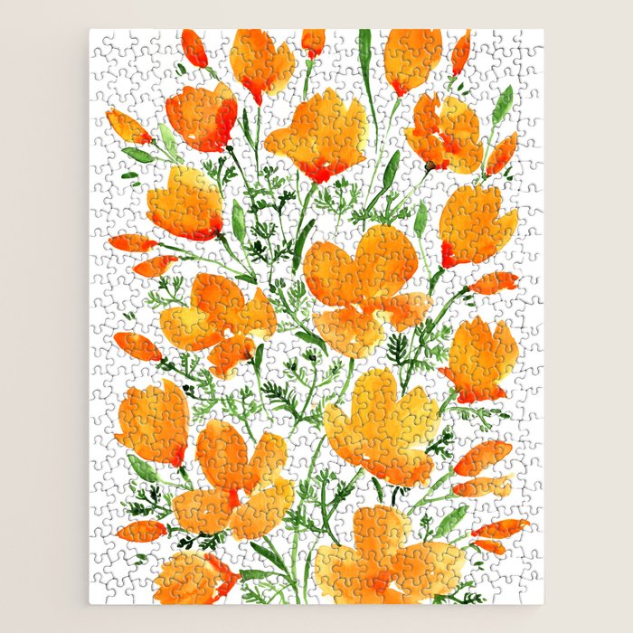 Watercolor California poppies Jigsaw Puzzle Gallery Image 1