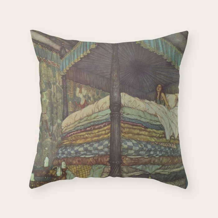 The Princess and the Pea - Edmund Dulac 1911  Throw Pillow Gallery Image 1
