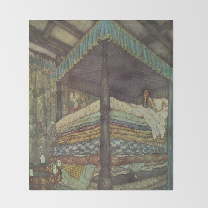 The Princess and the Pea - Edmund Dulac 1911  Throw Blanket Gallery Image 2