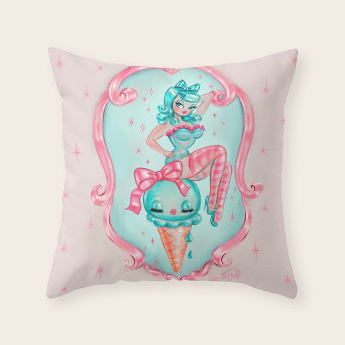 Candy Blue Ice Cream Pin Up Doll Throw Pillow Gallery Image 1