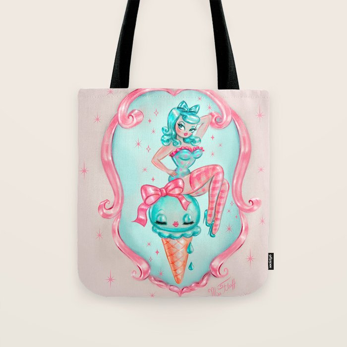 Candy Blue Ice Cream Pin Up Doll Tote Bag Gallery Image 1