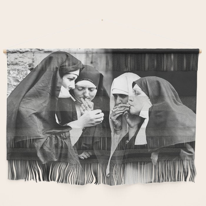 Smoking Nuns, Black and White, Vintage Wall Art Wall Hanging Gallery Image 1