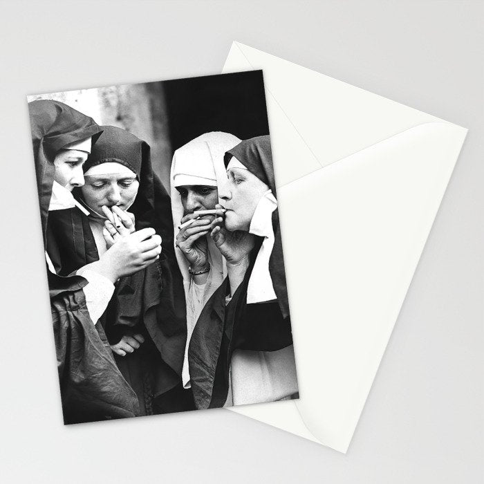 Smoking Nuns, Black and White, Vintage Wall Art Stationery Card Gallery Image 2