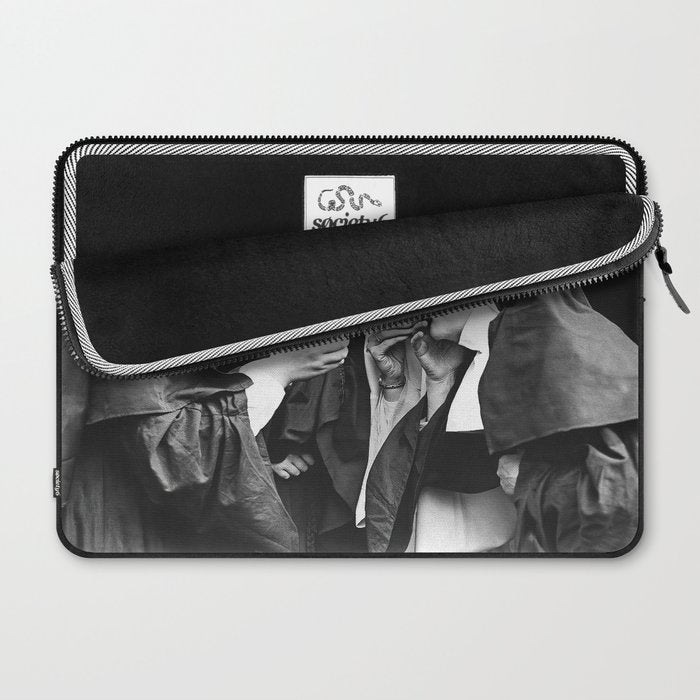 Smoking Nuns, Black and White, Vintage Wall Art Laptop Sleeve Gallery Image 2