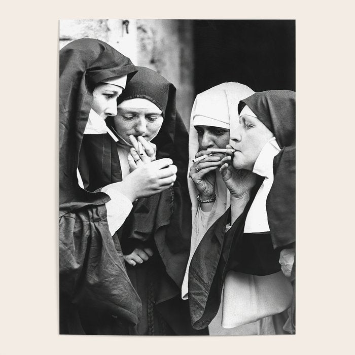 Smoking Nuns, Black and White, Vintage Wall Art Poster Gallery Image 4
