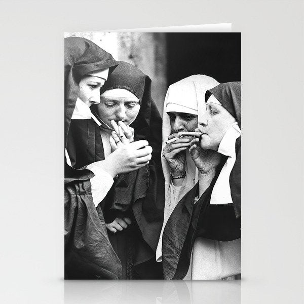 Smoking Nuns, Black and White, Vintage Wall Art Stationery Card Gallery Image 2
