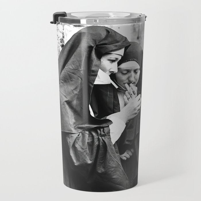 Smoking Nuns, Black and White, Vintage Wall Art Travel Mug Gallery Image 3