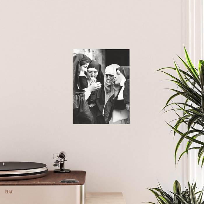 Smoking Nuns, Black and White, Vintage Wall Art Poster Gallery Image 2