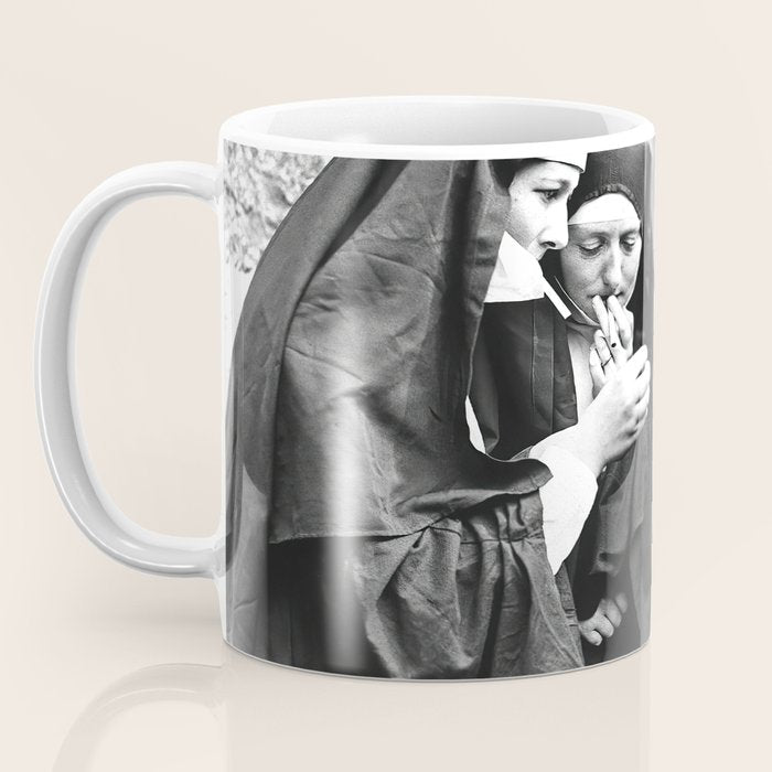 Smoking Nuns, Black and White, Vintage Wall Art Coffee Mug Gallery Image 3