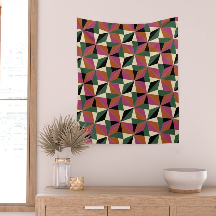 Kaleidoscope Tile Pattern XII Bold Bauhaus Colors Wall Tapestry Gallery Image 2