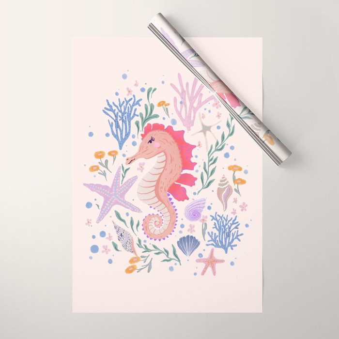 Charming Seahorse and Coral Reef Wrapping Paper Gallery Image 1
