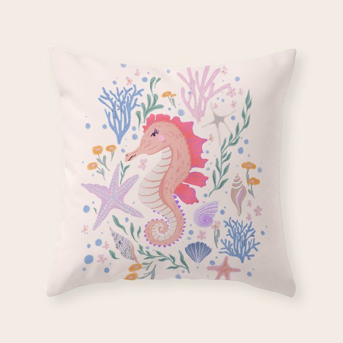 Charming Seahorse and Coral Reef Throw Pillow Gallery Image 6