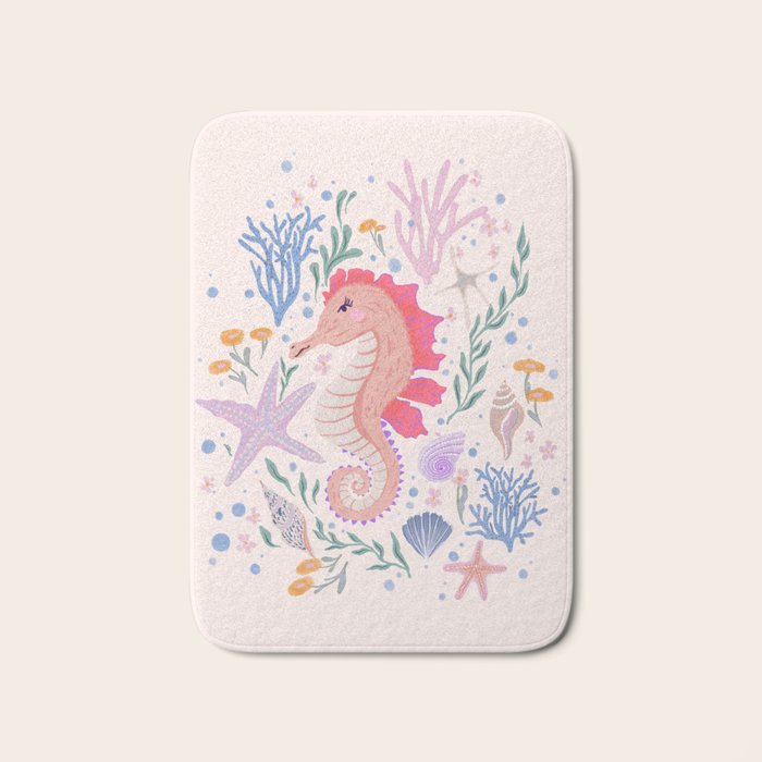 Charming Seahorse and Coral Reef Bath Mat Gallery Image 1